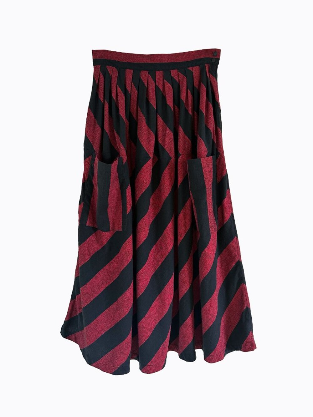 Vtg 90s Eugenia Worthington Chevron Midi Skirt M Burgundy Black Striped Cotton